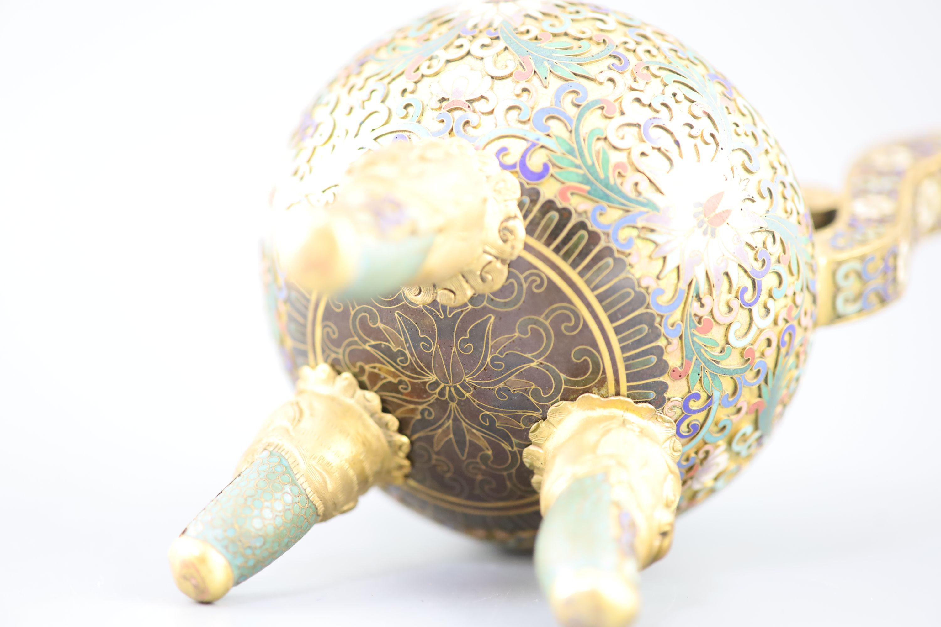 A Chinese cloisonne enamel and gilt copper tripod censer, early Republic period, c.1920, 21.5cm high